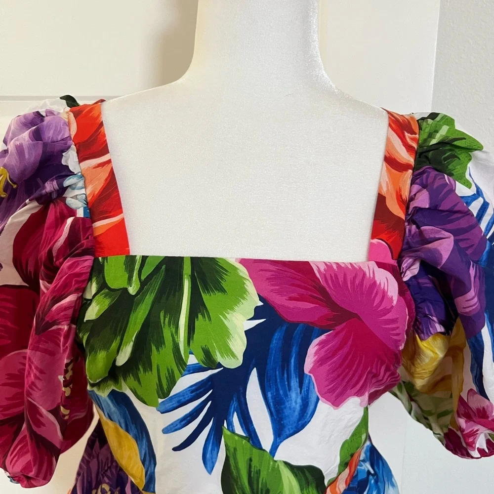NWOT Farm Rio Multicolor Floral Puff Sleeve Top Small - Picture 5 of 10